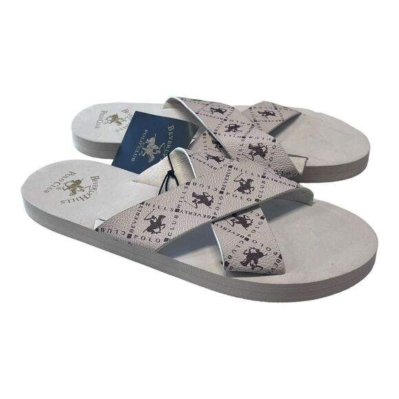 NWT Beverly Hills Polo Club | Cream Tan Slip On Slides Sandals 7 - Picture 1 of 3